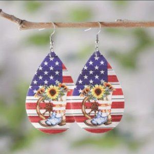 PU Leather Double-sided Western Dangle Earrings with .925 Silver Hooks
